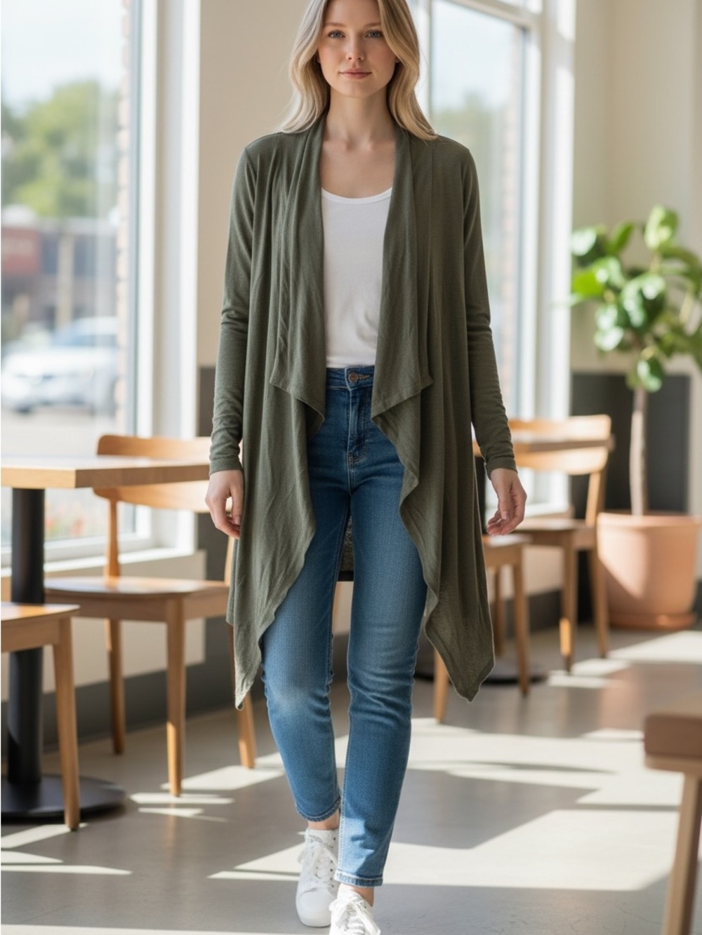 Mossimo Olive Draped Open-Front Women's Cardigan M